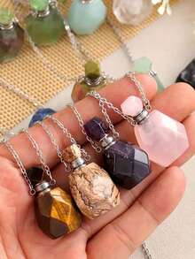 1 chiếc mặt dây chuyền hình chai nước hoa bằng đá tự nhiên, làm từ thép không gỉ, kèm đá thạch anh, thích hợp cho nữ. - Mặt dây chuyền hình chai nước hoa nhiều mặt - Xem 1