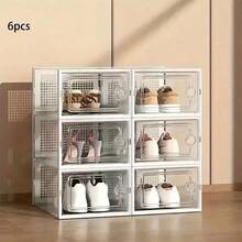 6/12/24pcs Thick Transparent Shoe Boxes With Lids, Foldable & Stackable Plastic Shoe Rack Organizer - Waterproof, Space-Saving, Suitable For All Footwear - Perfect For Entryways, Bedrooms, Homes, Dormitories - 白色 - 查看 4