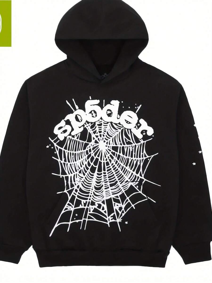 Black Spider Web Graphic Hoodie Gothic Streetwear Pullover - 款式7 - 查看 1