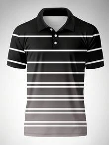 Men's Gradient Striped Business Casual Short Sleeve Polo Shirt, Spring/Summer - Multicolor - View 4