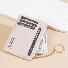 Baellerry 1 chiếc ví đựng thẻ siêu mỏng nhiều ngăn đựng thẻ + túi đựng tiền xu có khóa kéo kèm móc khóa, ví đựng tiền xu di động cho nữ, ví mini, ví nhỏ, ví có móc khóa, ví đựng chìa khóa dễ thương, phong cách Fairycore - Hồng - Xem 9