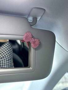 1pc Car Interior Decor DIY Rhinestone Bow Leopard Print Makeup Mirror Decor, Cute Ins Style, Multiple Options - 均碼 - 查看 1