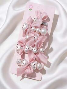 5个优雅珍珠蝴蝶结发夹，可爱浅蓝色刘海夹，时尚刘海夹和分叉发夹（款式随机）