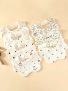 5/3件装随机纯色柔软棉纱婴儿围兜，婴幼儿口水巾，新生儿喂奶拍嗝巾 - 彩色 - 查看 6