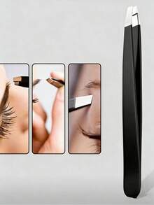 4PC Stainless Steel Slanted Tweezers Set Professional Precision Eyebrow Facial Hair Removal Tools For Women Men Travel Home Salon Use Hypoallergenic Rust Proof Beauty Essential Gift For Teen Girls Beginners Experts - 黑色 - 查看 3