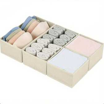 1pc Solid Color Underwear Storage Box, Beige Non-Woven Fabric Sock Organizer Box, Wardrobe Organizer For Underwear, Bras, Socks, Ties, Scarves, Decorations, Holiday Decor, Room Decor, Home Decor, Bedroom Decor, Storage Box, Home Storage, White T-Shirt, Black Pants, Women Winter Clothes, Dress