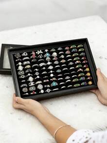 1pc Velvet Jewelry Ring Display Stand, Ring Earring Jewelry Storage Box, Necklace Tray Display Case, Jewelry Organizer Box - Jewelry Box - View 7