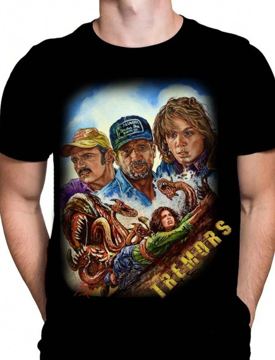 Horror Movie T-Shirt - Tremors - Oversized Horror Graphic Tee _ Rick Melton Merch - 黑色 - 查看 1