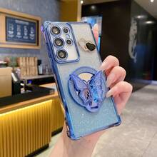 Rhinestone Butterfly Hidden Stand New Electroplated Edge Shockproof Phone Case + DIY + Glitter Card + Electroplated Glitter Hidden Stand - Suitable Compatible With Iphone 16/15 ProMax, A35/A15/S24/S25, Applicable To Apple, , , Moto/Redmi Note 14 - Blue - View 1