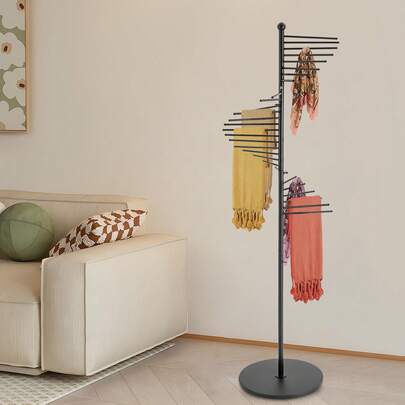 5.58ft Iron Freestanding Scarf Display Rack, Spiral Display Rack, Spiral Scarf Display Rack For Hanging Ties, Bras, Bathing Suits, Belts, Sheets, Scarves, Undershirts, Pants, Bags, Towels, Wristbands, Necklaces, Jewelry, House Use Or Commercial Uses