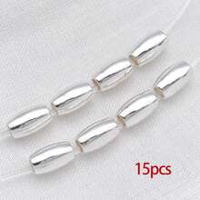 15颗18K镀金米粒珠，小椭圆橄榄形，光滑无缝，散装金属隔珠连接器，适用于珠宝制作、手链、项链、DIY工艺品配件