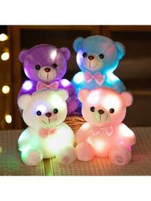 7.8英寸LED发光粉色、蓝色、白色和紫色泰迪熊毛绒夜灯娃娃，适合儿童、妈妈、女孩生日、圣诞节、情人节礼物、派对装饰 - 彩色 - 查看 7