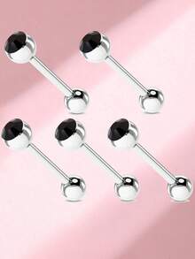 5pcs Titanium Steel Luxury Rhinestone Studded Tongue Piercing Jewelry For Women - 5 Diamond-encrusted Pieces - View 19