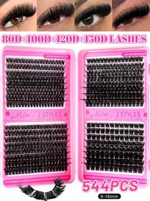 MEM 770/640/544 Clusters D Curl Manga Eyelash Set, Customized DIY Single Cluster False Eyelashes 10-16mm, Fluffy Dense 3D Russian Mink Effect, Dramatic Messy Texture, Suitable For Daily, Cosplay, Stage And All-Occasion Eye Makeup - 黑色 - 查看 9