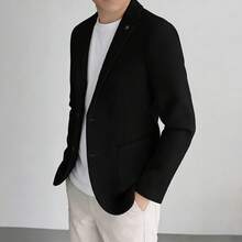 Tucano Men's Herringbone Single-Breasted Suit Jacket, With Inverted Collar, Double-Button Design, Decorated With Exquisite Lapel Pin, Slim Fit, Suitable For Office, Business Meetings, Casual Business Occasions And Daily Commuting. - Black - View 3