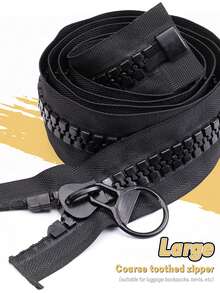 1pc Extra Large Heavy Duty Zipper, 20# Resin Teeth Open-End Zipper, No Lock Puller, Customizable Lengths: 80cm/100cm/150cm/200cm, Suitable For Tents, Bags, Etc. - Black - View 4