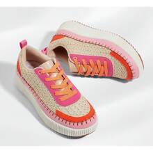 Women's Platform Sneakers Fashion Chunky Casual Sparkly Retro Braided Walking Shoes - 紅色水鑽 - 查看 6