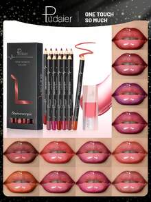 13pcs Pudaier Lip Makeup Set - Moisturizing Lip Gloss & Lip Liner Pencil, Suitable For Various Makeup Styles, Can Be Used Alone Or Layered, Long-Lasting And Waterproof Lip Liner Pencil - 01set - View 1