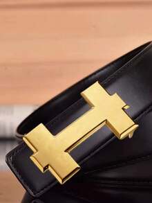Cinturón de negocios de alta calidad para hombres con hebilla de aleación con letra H en dorado/plateado, adecuado para ocasiones formales - Multicolor - Ver 2