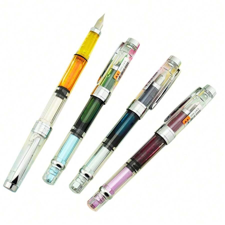 Yongsheng 3008 Piston Fountain Pen Extra Fine Nib,Transparent SilverTrim 4 Colors Set - 3008SilverTrimEF - 查看 1