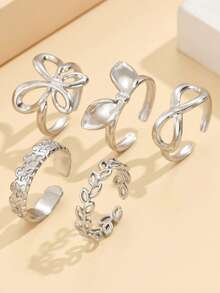 5pcs/Set Cincin Stainless Steel Berlapis Emas 18K Bentuk Bunga Lucu, Kupu-kupu, Telinga Kelinci, Dapat Diatur, Hadiah untuk Wanita - Butterfly - View 8