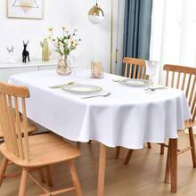 Mantel ovalado de 60x120 pulgadas de tela de poliéster, mantel de mesa sólido blanco de uso pesado lavable para comedor, cocina, hogar y fiestas - Blanco, 120 x 60 pulgadas, ovalado - Ver 3