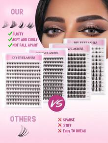240/168pcs D-Curl Natural Eyelash Extension Kit, 168pcs Cluster Eyelash Set, 9-12mm Lengthening Curly Eyelashes Extension Kit With Eyelash Glue And Applicator, DIY Use At Home - Black - View 8