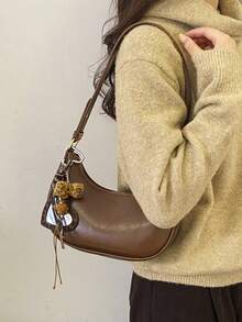 Bolso de hombro de mujer de unicolor brillante y versátil de moda - Marrón - Ver 2