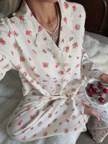 Nina Bonheur 2pcs Women Loose Comfortable Breathable Long Sleeve Top + Long Pants Pajama Set, Cute Homewear - Beige - View 4