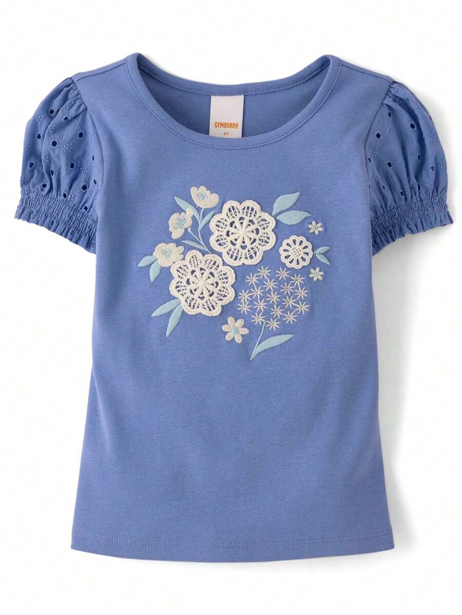 Áo kiểu tay phồng thêu hoa cho bé gái - Driftwood Bay - SAPPHIRE ICE CL - Xem 1