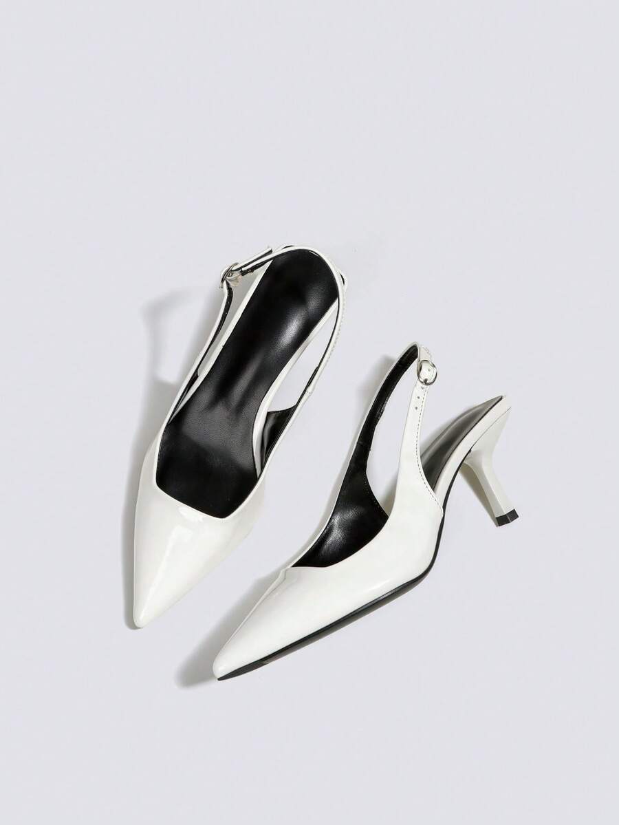 Women's White Fashion Pumps, 7cm Thin Stiletto High Heels, Pointed Toe Slingback Sandals, Formal Party Wedding Heels - White - View 1