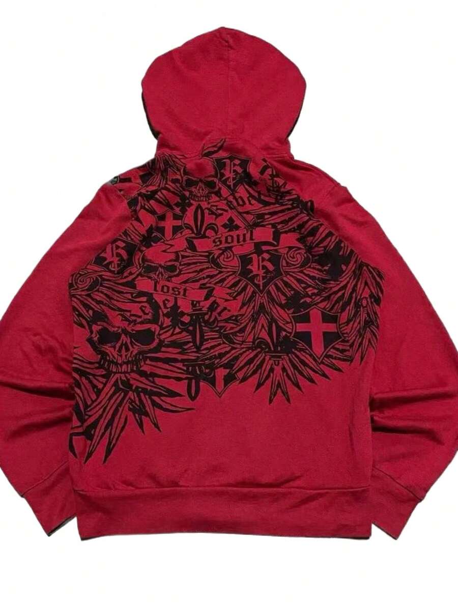 Harajuku Y2K Spring And Autumn Hooded Sports Cardigan Zipper Graffiti Print Long Sleeve Hoodie Jacket - 3 - 查看 1