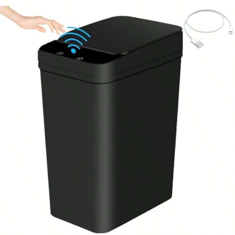 12L Cubo De ura Autático Con r - Cubo de ura Inteligente con Tapa Eléct USB Recargeable X5 Impermeable Botes de ura Inteligente Sin o para Cocina Oficina Sala - Negro 12L - Ver 1