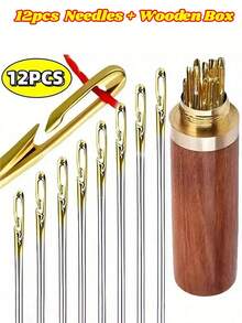 12pcs-Stainless Steel Easy Thread Side Hole Sewing Needles, Hand Stitching For Elderly People, DIY Home Crafts Products - White, Sewing Needles, Home Sewing Needle And Thread Box Set Needle Barrel, Convenient And Non Perforated, Wooden Box - Nhiều màu - Xem 10