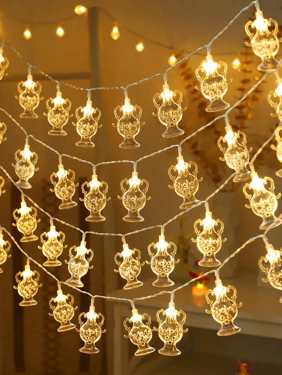 1pc 1.5m/3m Plastic Kerosene Lamp Decorative String Lights, Ramadan Decoration Lights, Indoor Decor Kerosene Bottle Lights, Battery Powered
