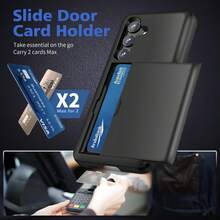 二合一防摔PC卡槽手机壳，兼容Galaxy S25 Ultra、A56、A55、A17、S25 FE、A14、A15、A16、A26、A36、A35、A25以及17、16、15、14、13、12、11等型号，二合一防震手机保护套，带卡槽钱包设计 - 黑色 - 查看 3