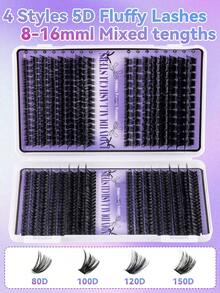640/544/280 Clusters D Curl Manga Eyelash Set, Customized DIY Single Cluster False Eyelashes 10-16mm, Fluffy Dense 3D Russian Mink Fur Eyelashes, Dramatic Messy Makeup Effect, Portable And Easy To Use, Suitable For Daily, Cosplay, Stage Makeup - 黑色 - 查看 4