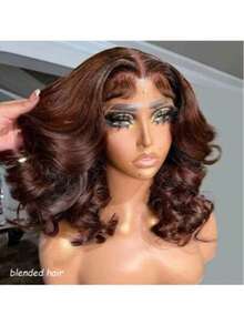 12Inch Brown 180% Density Bye Bye Knots Wig No Glue Wig Human Blended Hair Pre-Drawn Pre-Cut 13x4 HD Lace Closed Wig Human Blended Hair Body Wave Lace Front Wig Human Blended Hair Women's Wear Up Wig,10-36Inch - Brown - View 3