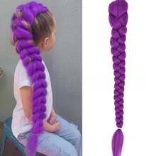 Skpop Witch Hunting Girl Group Cosplay Wig, Kids Lumi Purple Braided Pigtails Hairclip/Ponytail Hair Accessory, Festival Costume Gift Suitable For Family And Friends - Purple - View 5