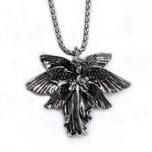 Mặt dây chuyền hình phù thủy sáu cánh phong cách tối tăm xuyên biên giới Châu Âu & Mỹ, dây chuyền dài bằng thép không gỉ khắc tên thiên thần nữ. - Nhiều màu - Xem 7