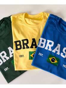 Couple's T-Shirt Kit With Brazil Print, 100% Cotton, Basic Cup, Street Sports - 藍色 - 查看 3