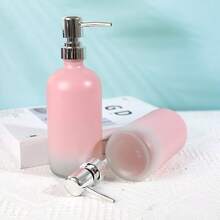 16盎司可重复使用渐变粉色玻璃皂液器，无香型可灌装洗手液瓶，适用于浴室和厨房 - 粉色 - 查看 2