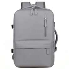 Waterproof Expandable Backpack For Notebooks, Travel, Executive, School, Reinforced, Large Capacity With USB Port, Unisex - Light Grey - View 2