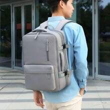Waterproof Expandable Backpack For Notebooks, Travel, Executive, School, Reinforced, Large Capacity With USB Port, Unisex - Light Grey - View 3