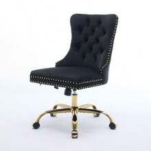 Modern Office Chair, Upholstered In Velvet With Button Tufting And Gold Metal Base, Adjustable And Swivel Desk Chair (Black), DE1923BK - Black - View 9