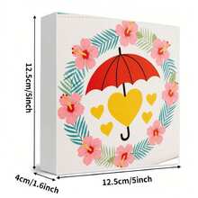 Decorative White Wooden Box With Red Umbrella, Yellow Hearts, And Pink Hibiscus Flowers - Tropical Summery Bright Cheerful Design For Home Decor Or Gift - White - View 5