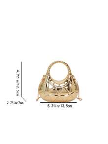 1pc Shiny Mini Bag, Fashion Glitter Ladies Handbag, Rhombus Pattern Evening Bag, Personalized Gold Women's Wallet, Earphone Mini Pouch, Can Hold Keys, Mini Bag, Ladies Bag, Cute Bag, With Detachable Strap Crossbody Chain Clutch - Gold - View 8