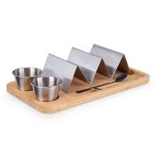 BLOOM STORE - Soporte para Tacos con Bol de Salsa | Set de Cocina en Bambú y Metal | Ideal para Servir Tacos, Aperitivos o Snacks en Hogar, Fiesta o Restaurante | Bol de 6 * 4 cm, Soporte 21 * 10 * 5 cm | Diseño Práctico y Elegante - Beis - Ver 6