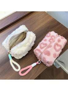 1pc Fluffy Heart-Shaped Cosmetic Bag - Zippered Closure, Fashionable Makeup Organizer, Fits Cosmetics, Makeup Brushes,Portable Makeup Organizer Pouches, Makeup Travel Bag - Multicolor - View 6