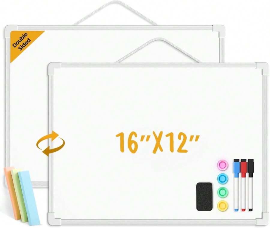 Lumspax Small Dry Erase Board For Wall, 16" X 12" Double-Sided Hanging Whiteboard, Dry Erase White Board With 3 Markers, 4 Magnets And 3 Mini Sticky Notes, Portable Whiteboard For Home, Office, School - Màu B - Xem 1